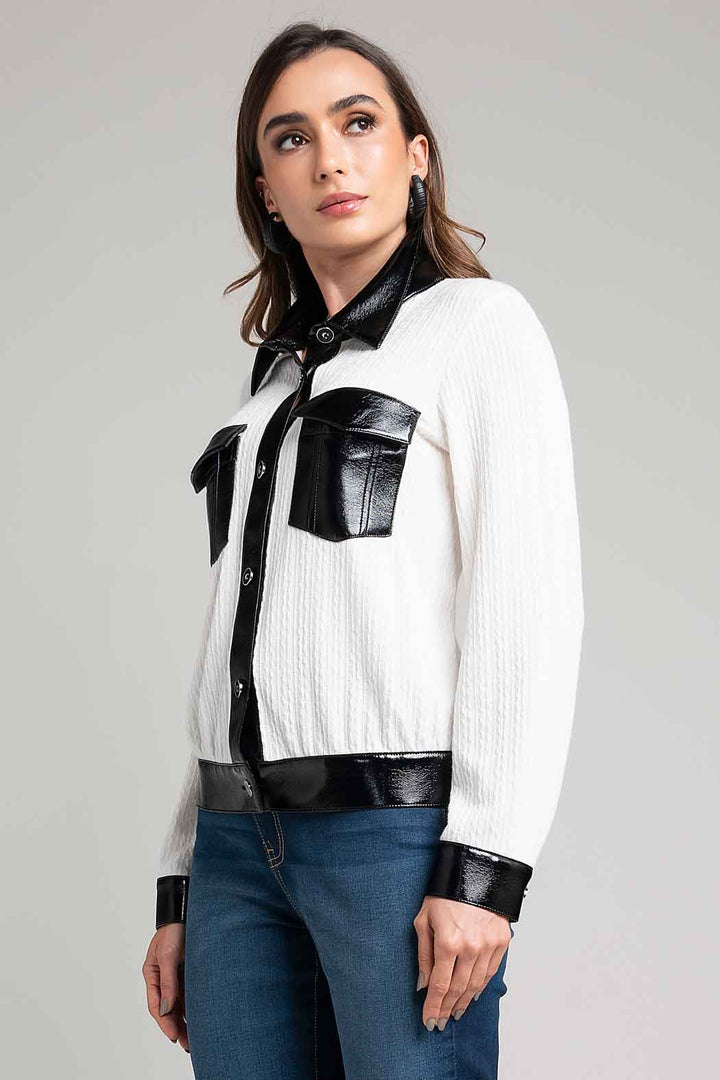 Chaqueta De Punto Con Detalles En Efecto Cuero Bicolor