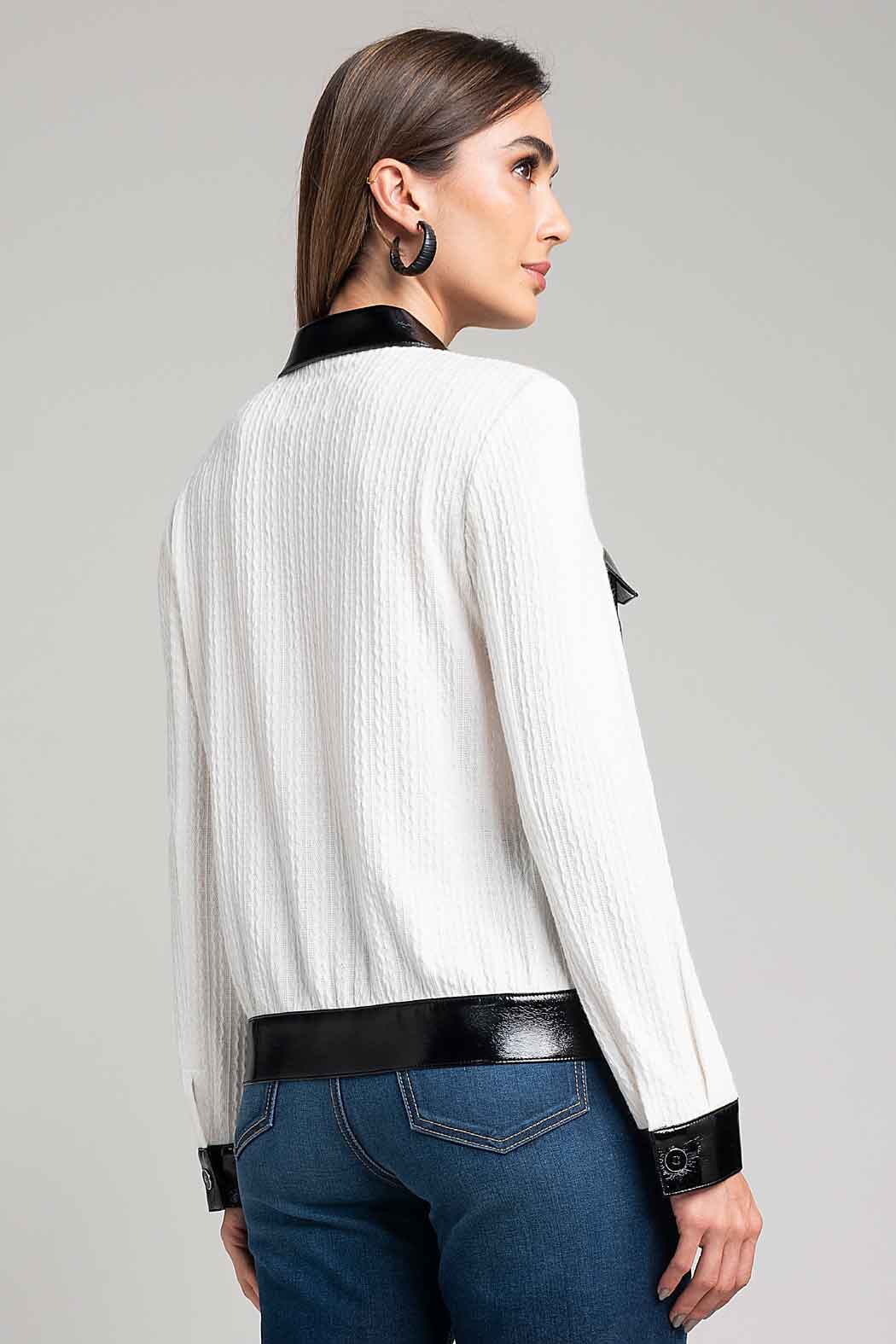 Chaqueta De Punto Con Detalles En Efecto Cuero Bicolor