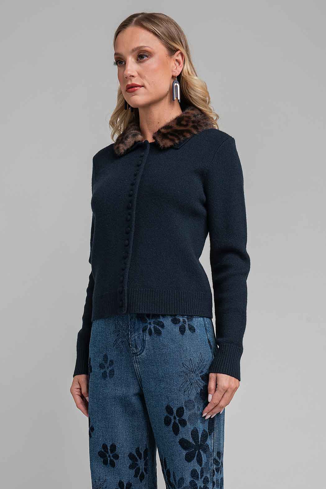 Sueter De Punto Con Cuello De Peluche