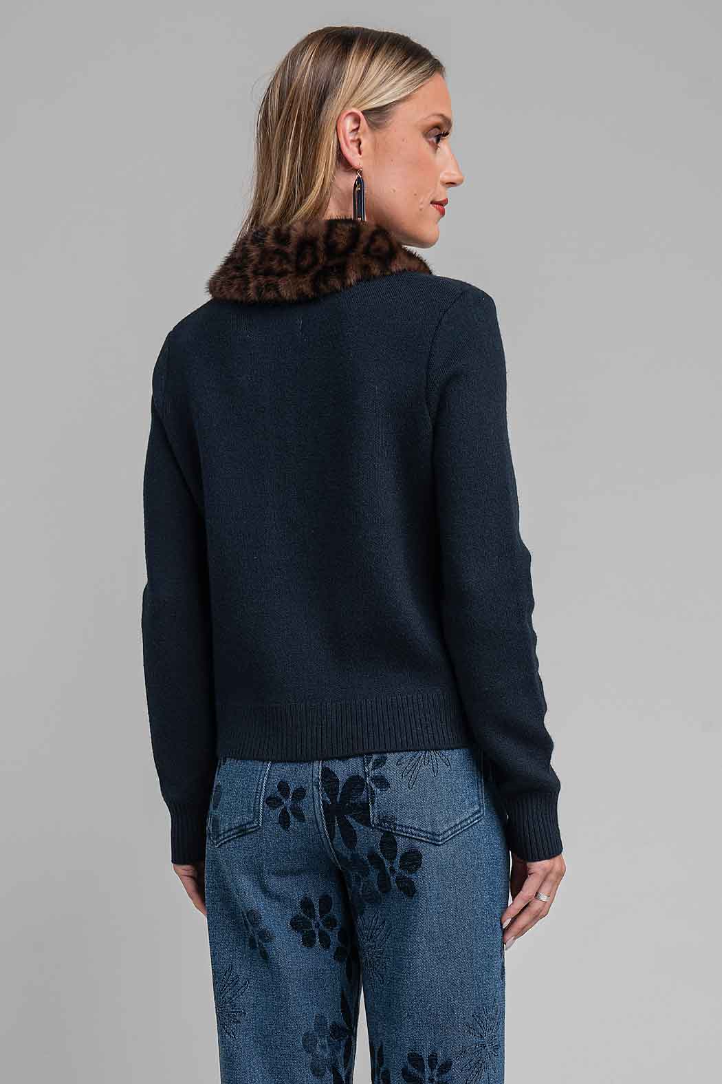 Sueter De Punto Con Cuello De Peluche
