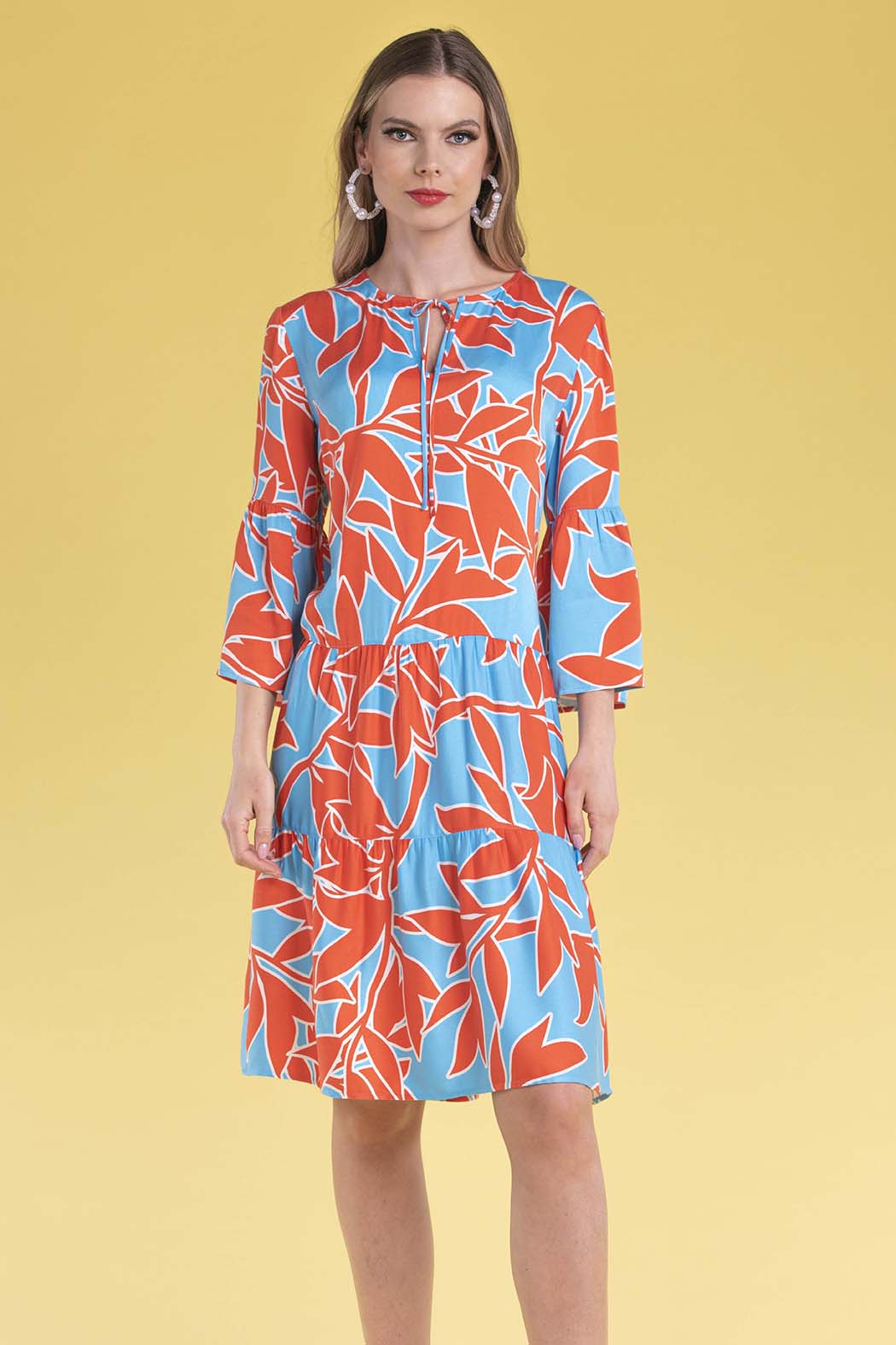 Vestido Con Estampado De Hojas Con Jareta En Escote