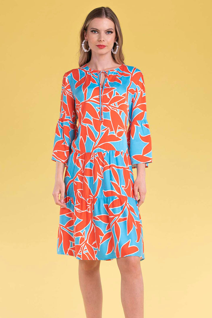 Vestido Con Estampado De Hojas Con Jareta En Escote