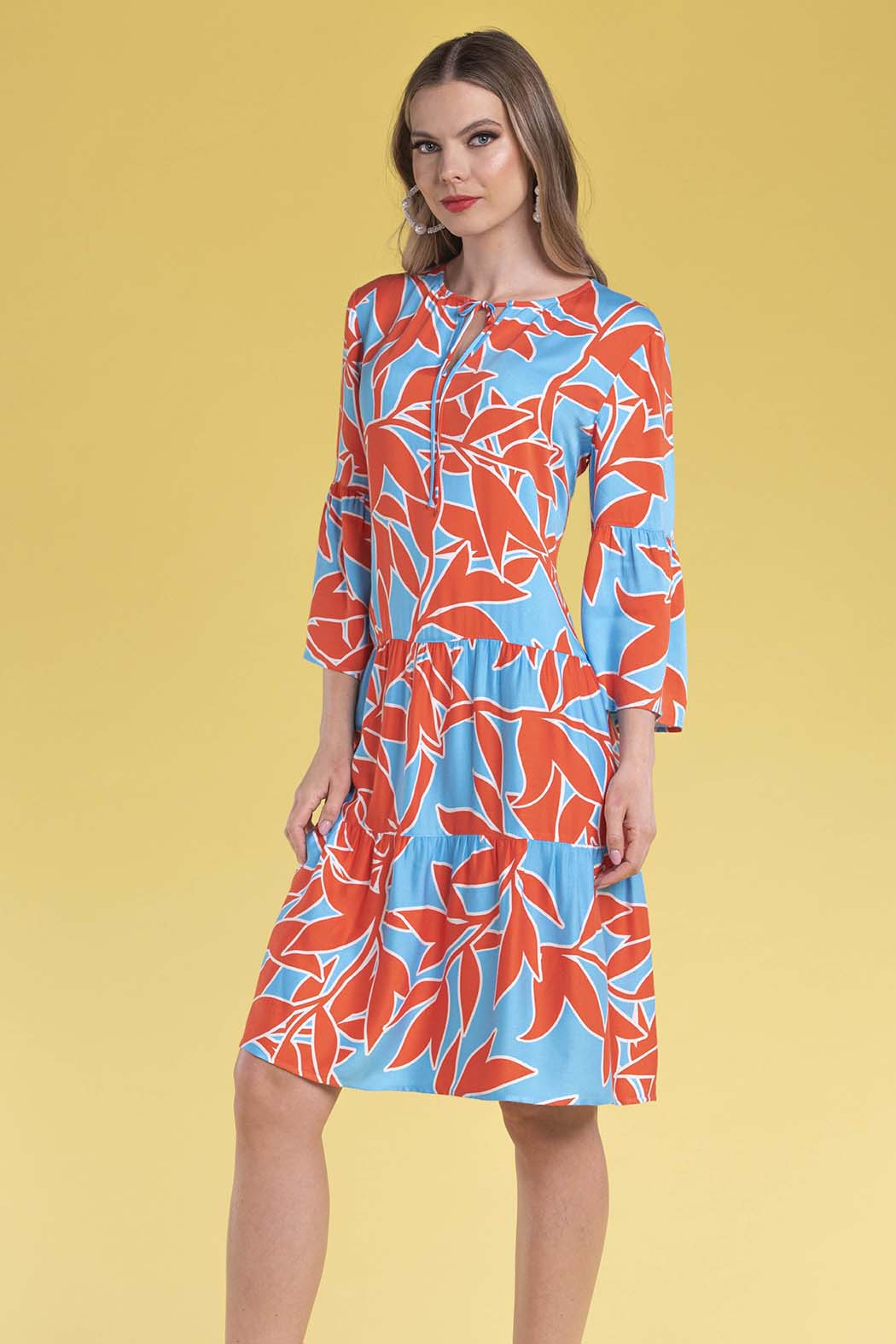 Vestido Con Estampado De Hojas Con Jareta En Escote