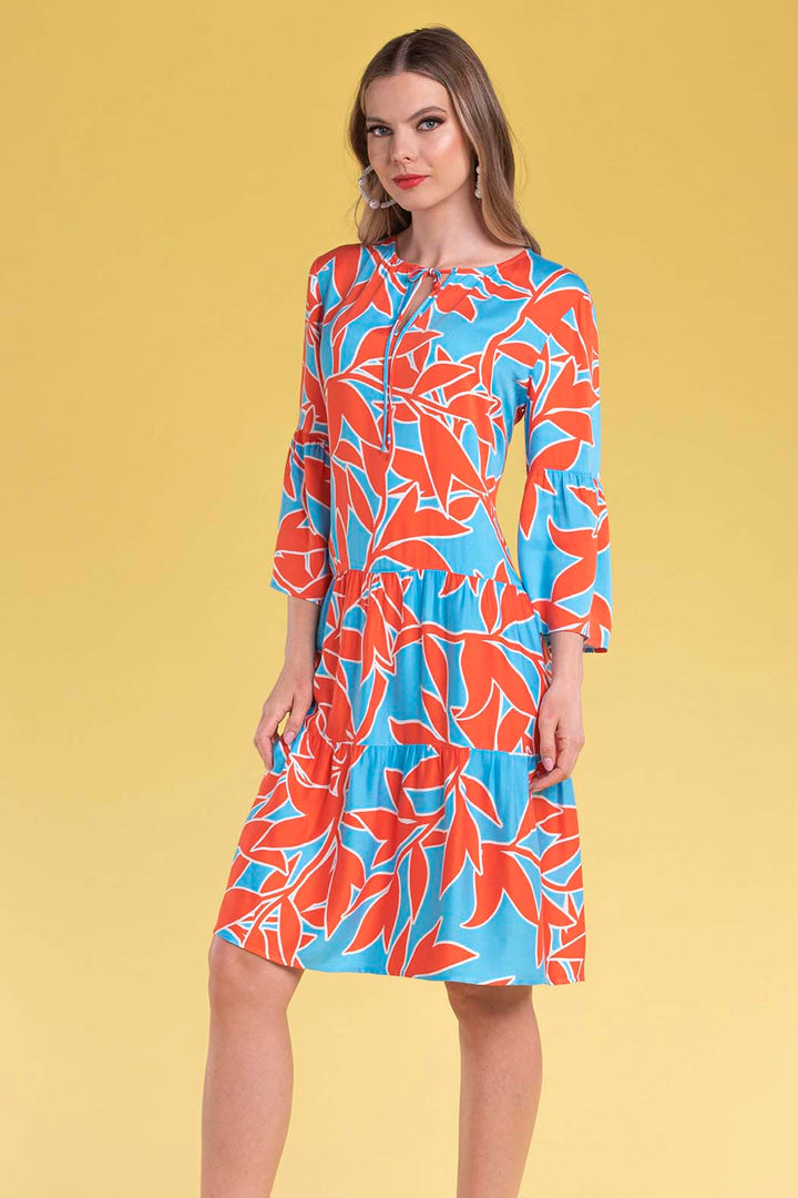 Vestido Con Estampado De Hojas Con Jareta En Escote