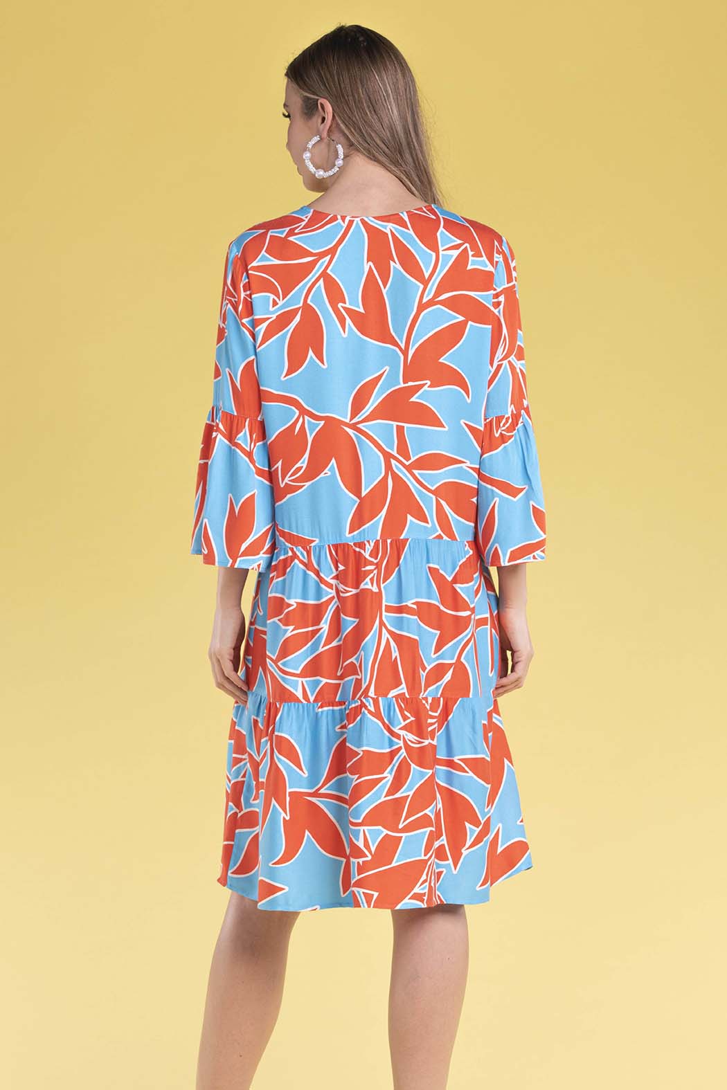 Vestido Con Estampado De Hojas Con Jareta En Escote