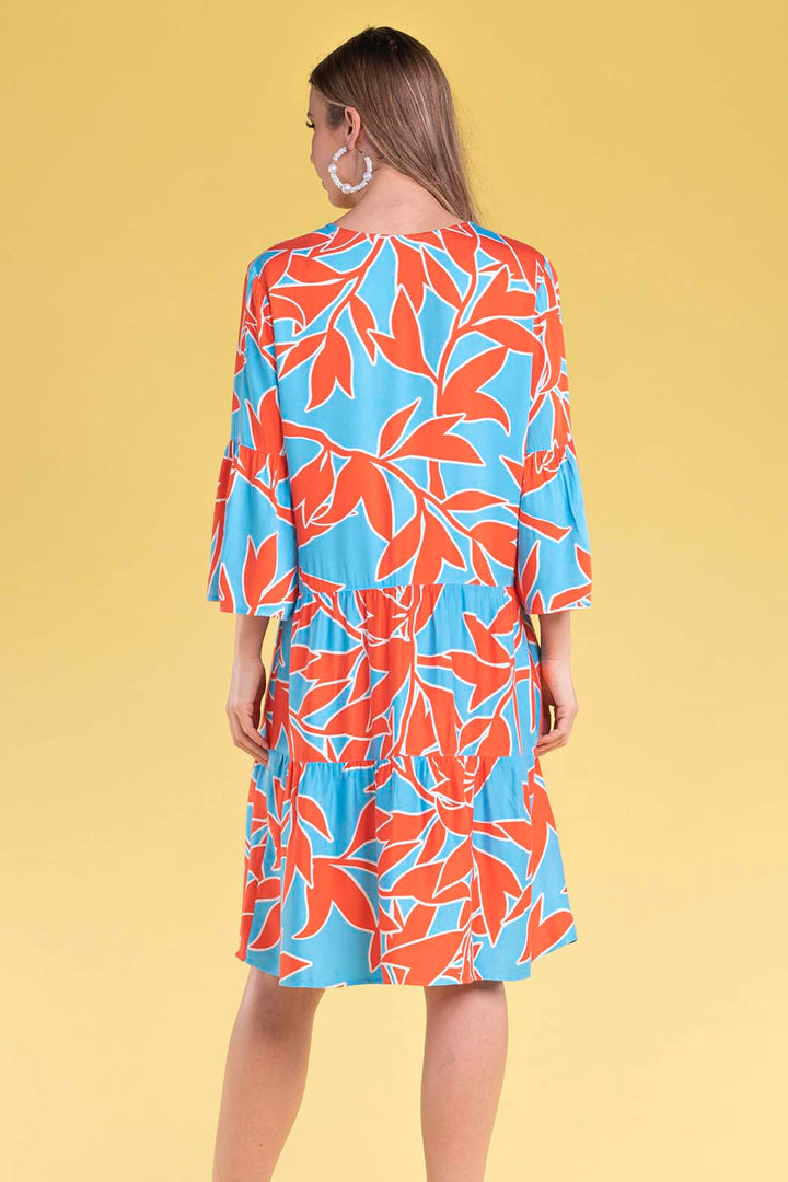 Vestido Con Estampado De Hojas Con Jareta En Escote