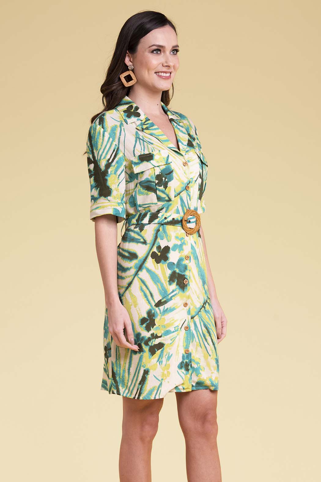 Vestido Camisero Con Estampado De Flores