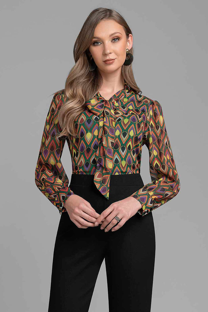 Blusa Estampado Con Escote En V Con Corbata