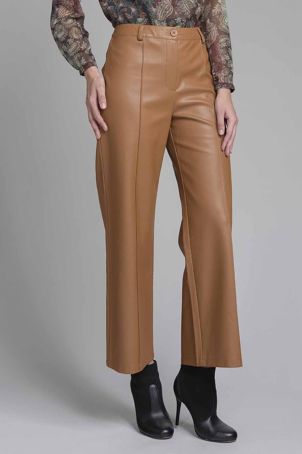 Pantalon De Tacto Piel Corte Ancho