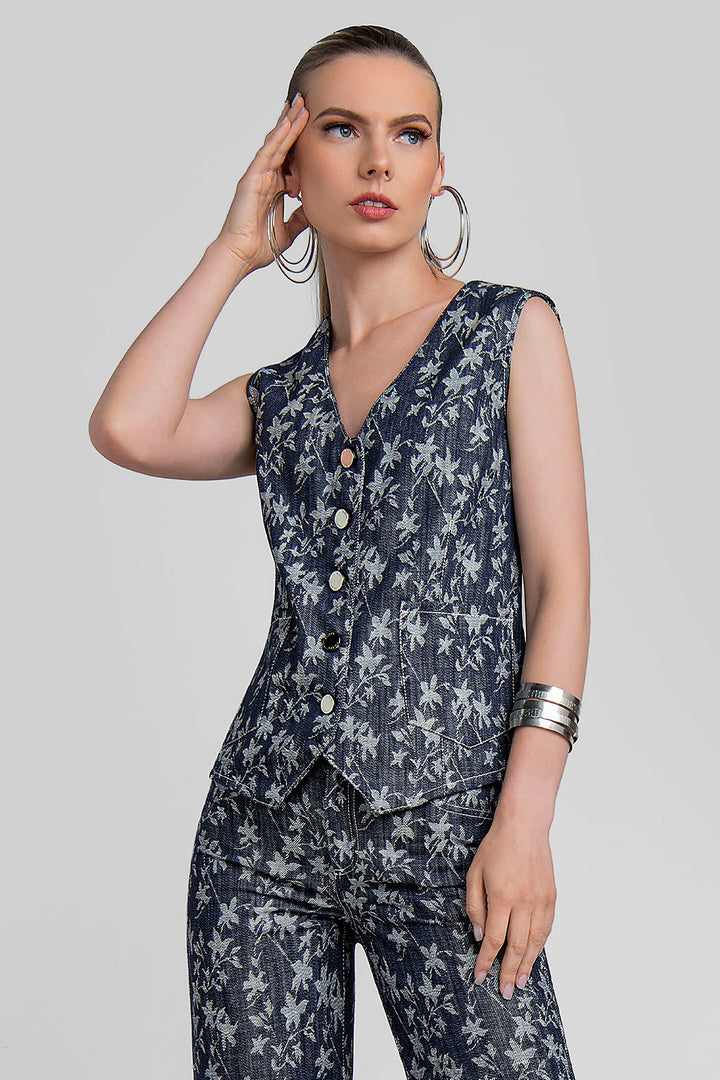 Chaleco De Mezclilla Con Estampado De Hojas