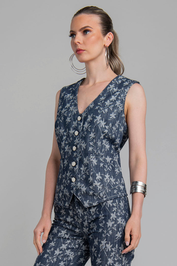 Chaleco De Mezclilla Con Estampado De Hojas