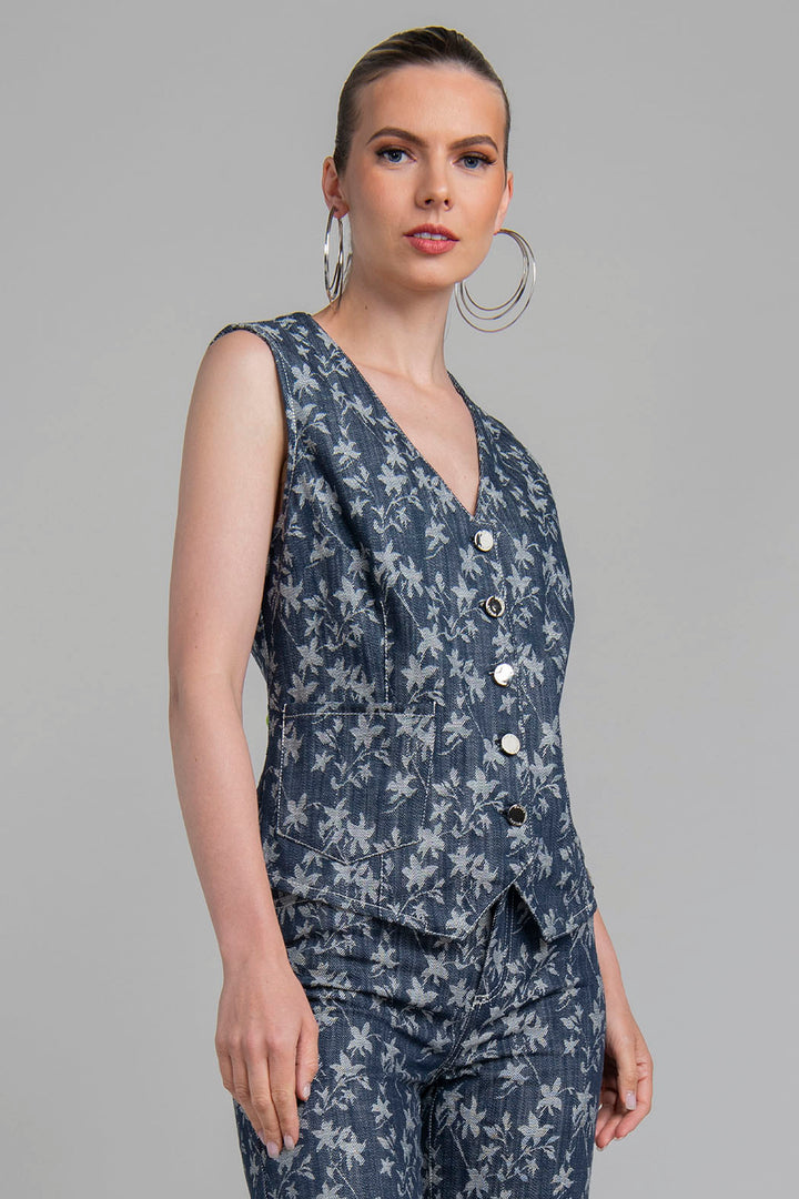 Chaleco De Mezclilla Con Estampado De Hojas