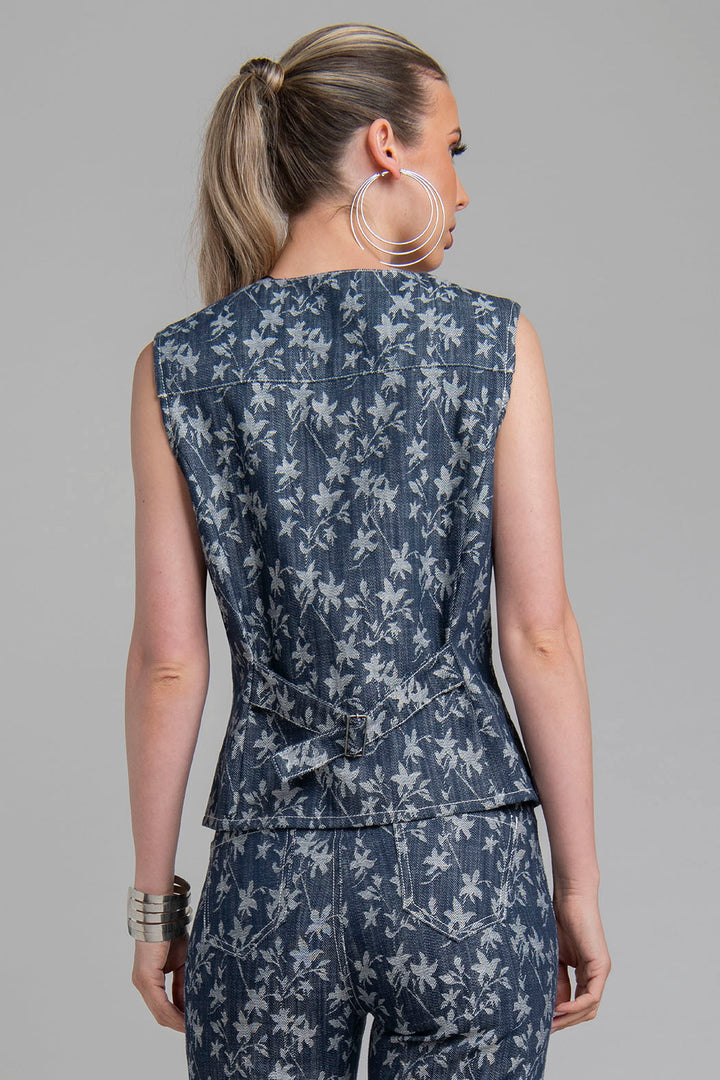 Chaleco De Mezclilla Con Estampado De Hojas