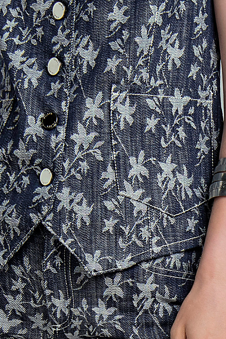 Chaleco De Mezclilla Con Estampado De Hojas