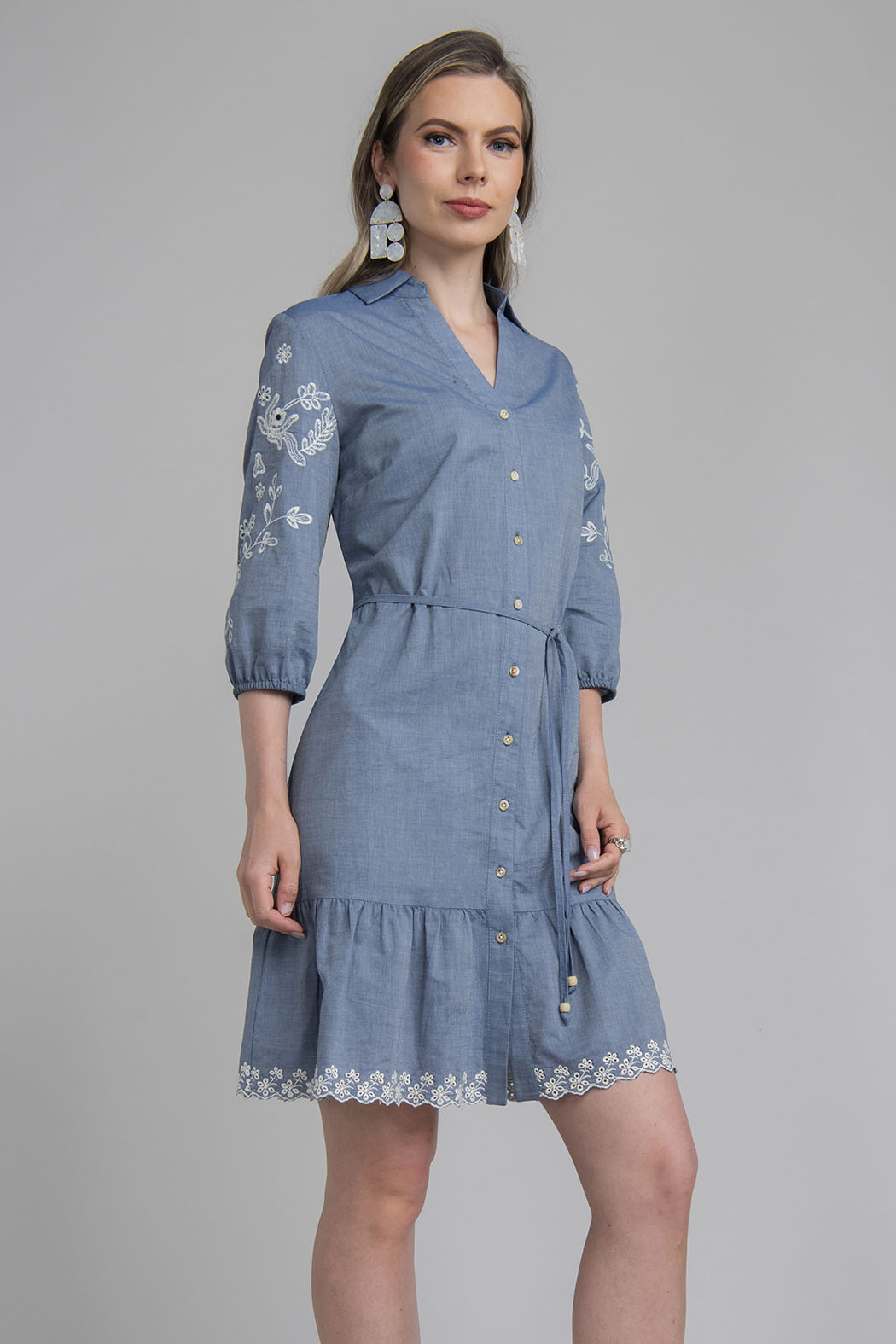 Vestido Camisero Con Olan