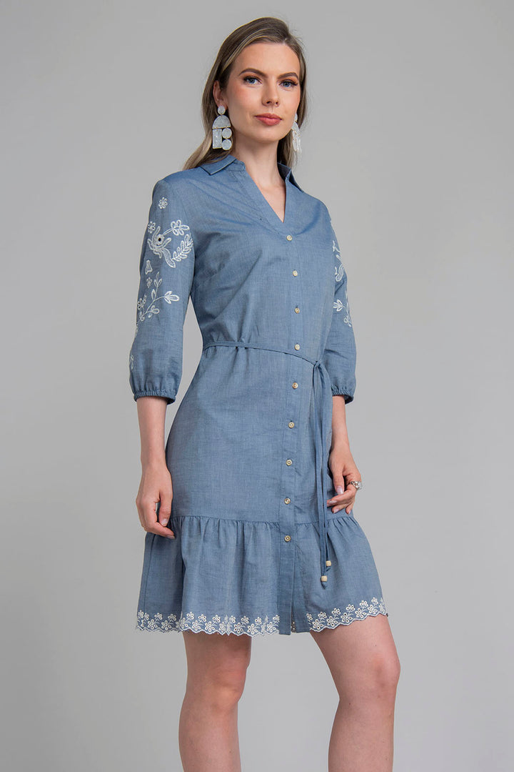 Vestido Camisero Con Olan