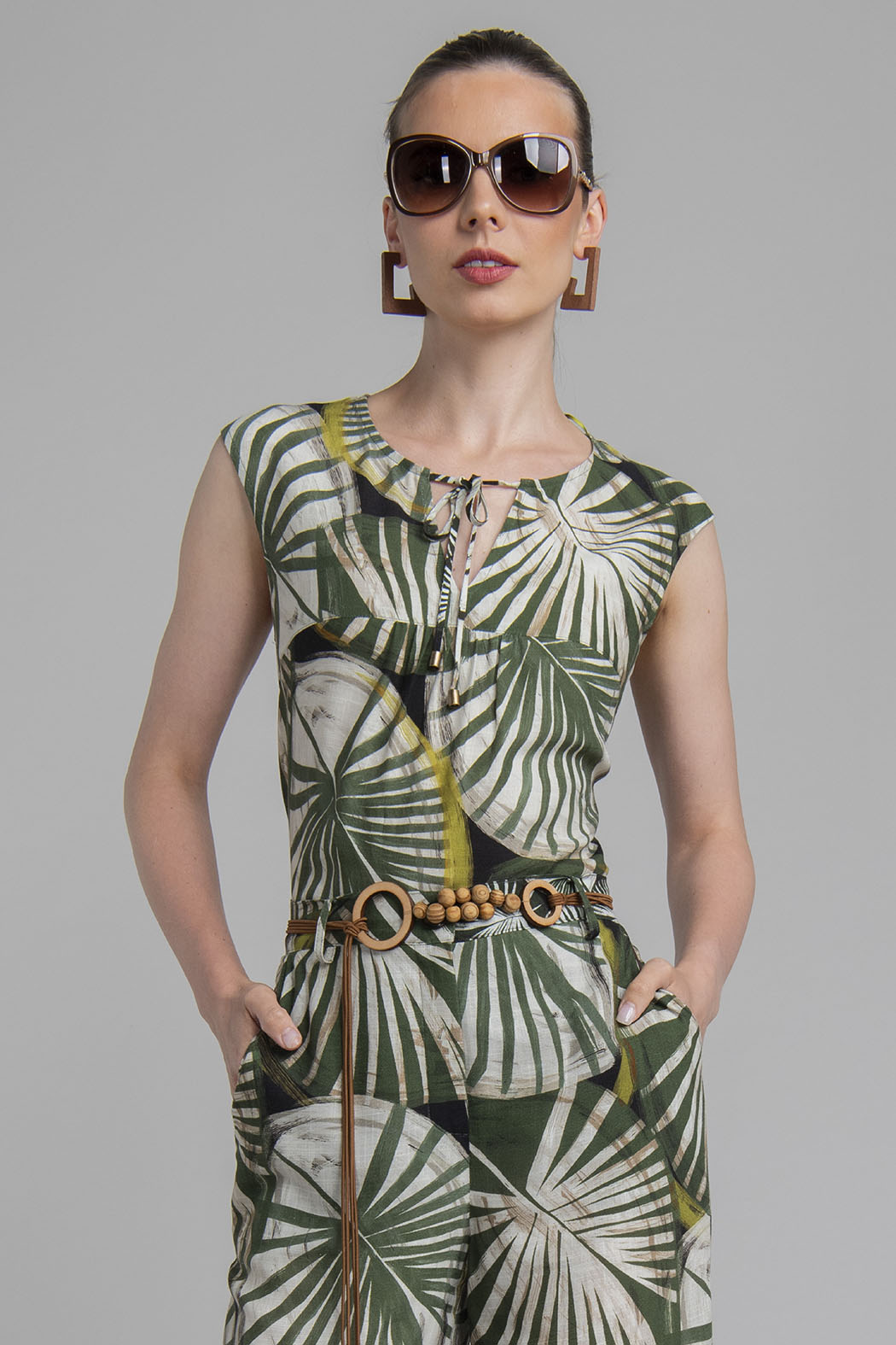Blusa Estampada Con Cinturon