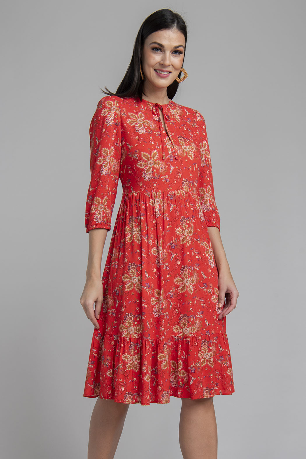 Vestido Estampado Con Olan