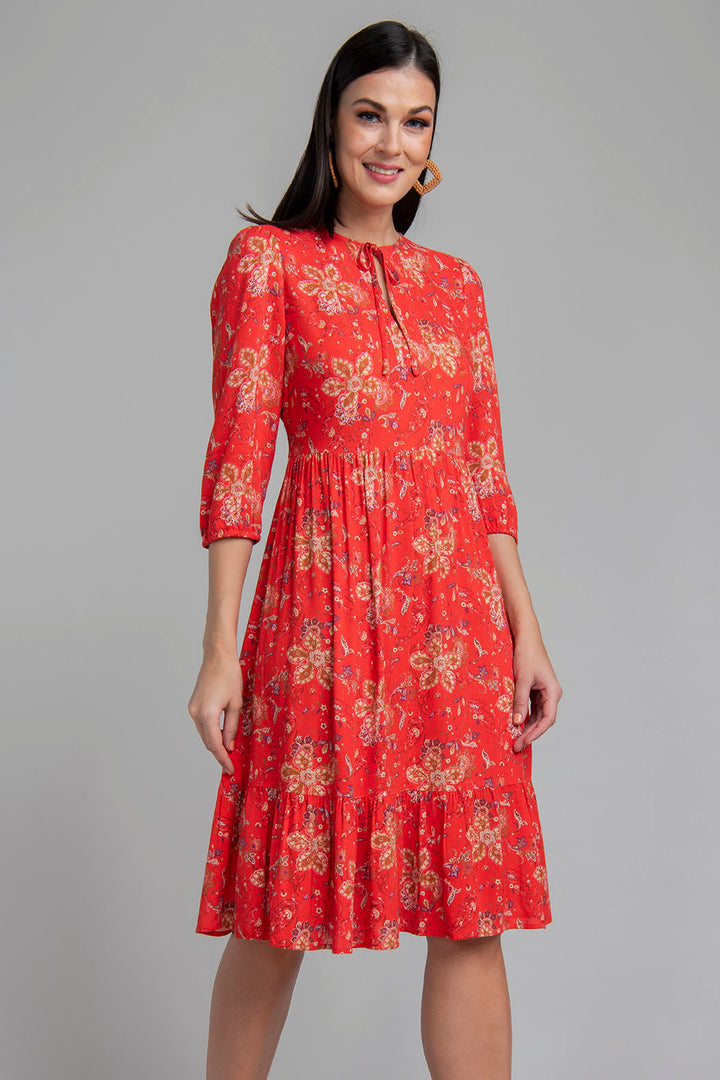 Vestido Estampado Con Olan