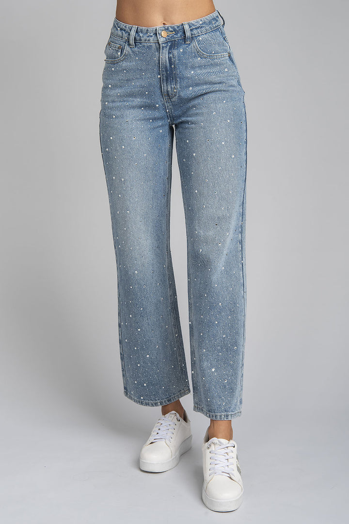 Jeans Corte Recto Con Brillos