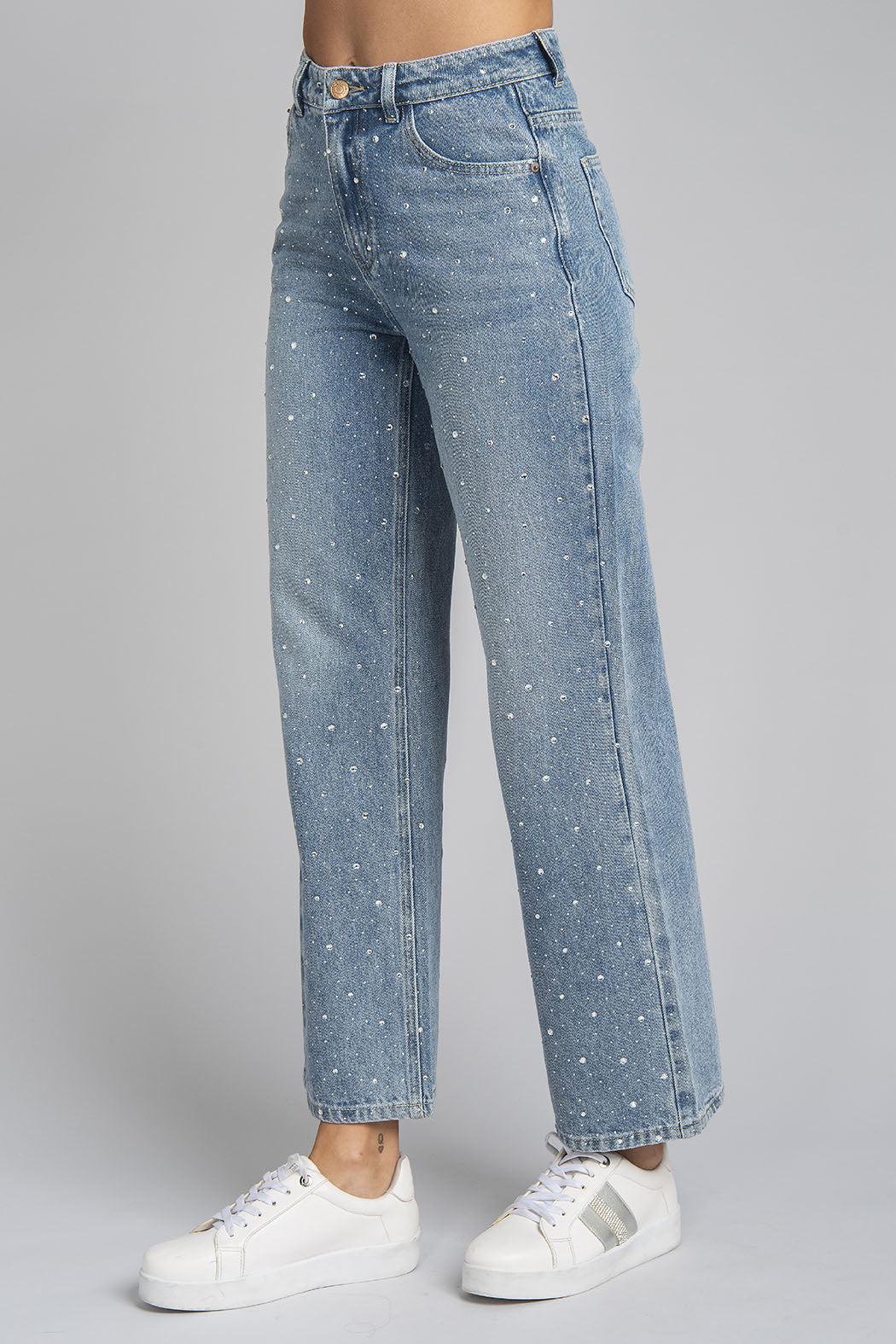 Jeans Corte Recto Con Brillos