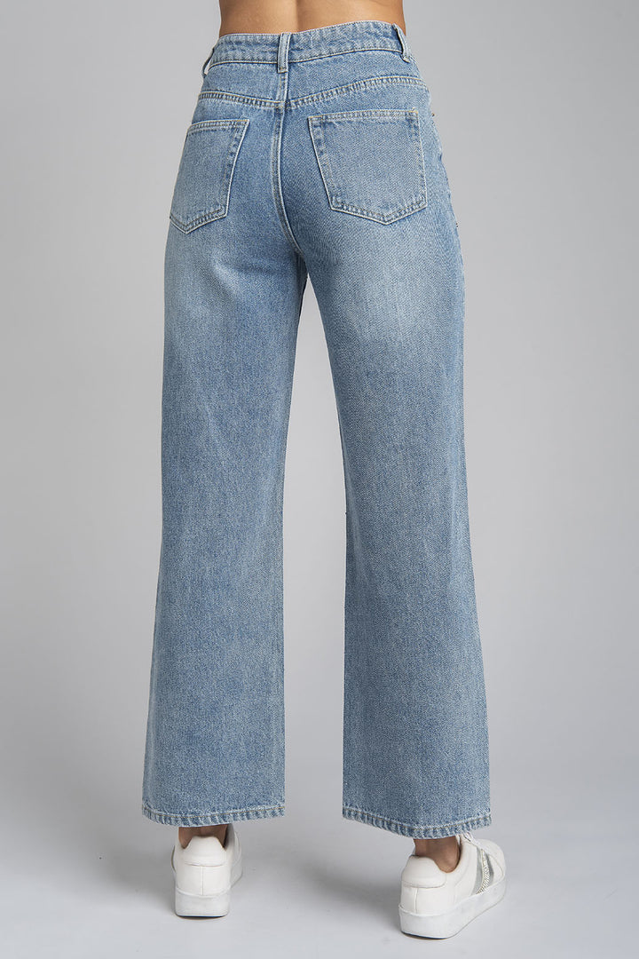 Jeans Corte Recto Con Brillos