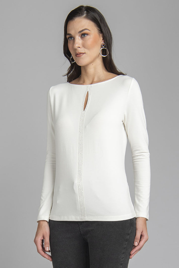 Blusa Lisa De Manga Larga Con Detalle De Tira Con Brillos Y Abertura Al Frente