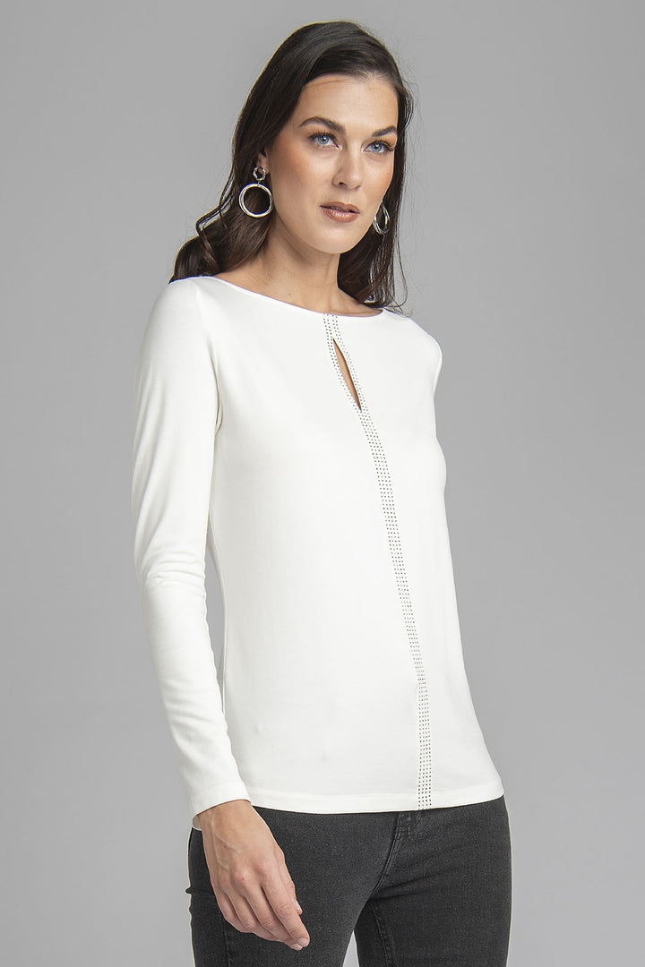 Blusa Lisa De Manga Larga Con Detalle De Tira Con Brillos Y Abertura Al Frente