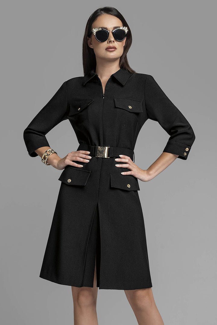 Vestido Liso Con Cinturon