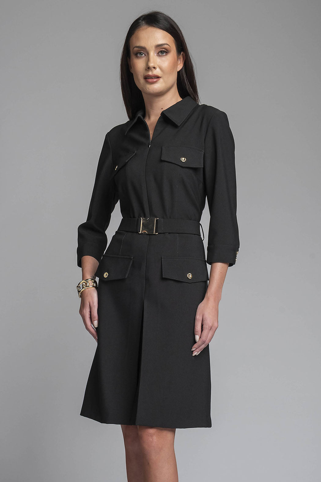 Vestido Liso Con Cinturon