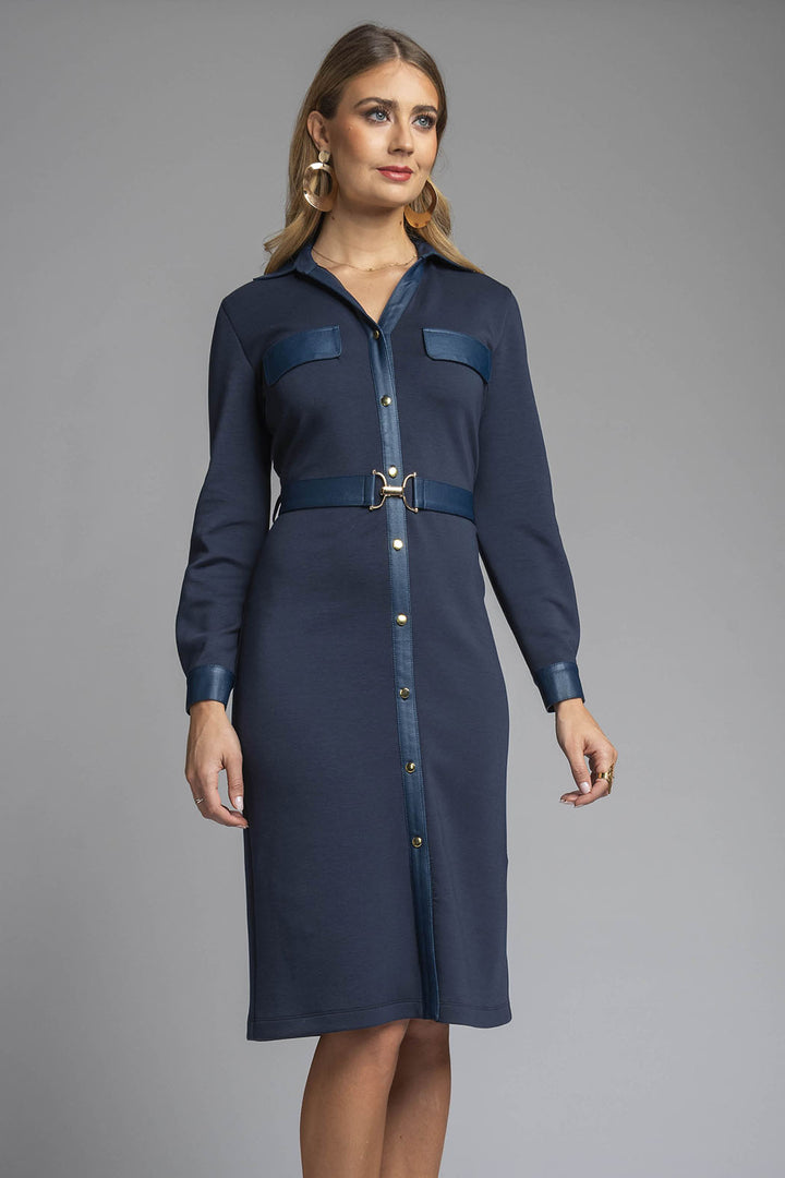 Vestido Liso Camisero Con Cinturon