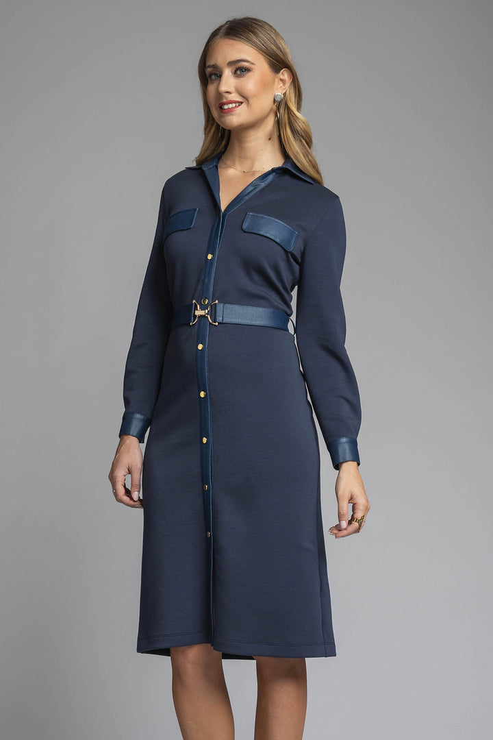 Vestido Liso Camisero Con Cinturon