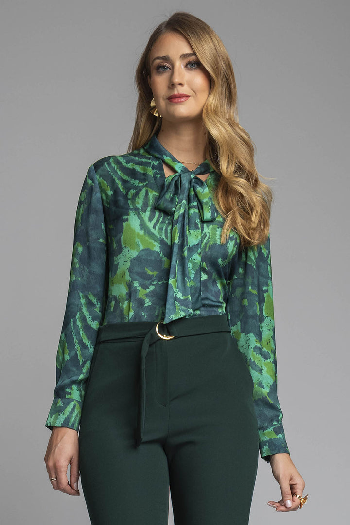 Blusa Estampada De Manga Larga Con Corbatin