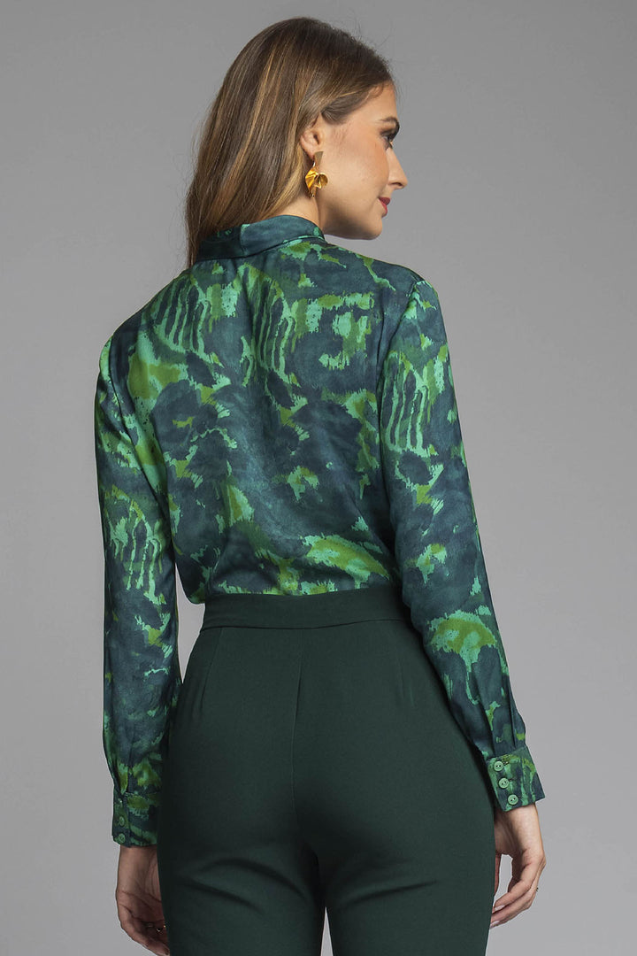 Blusa Estampada De Manga Larga Con Corbatin