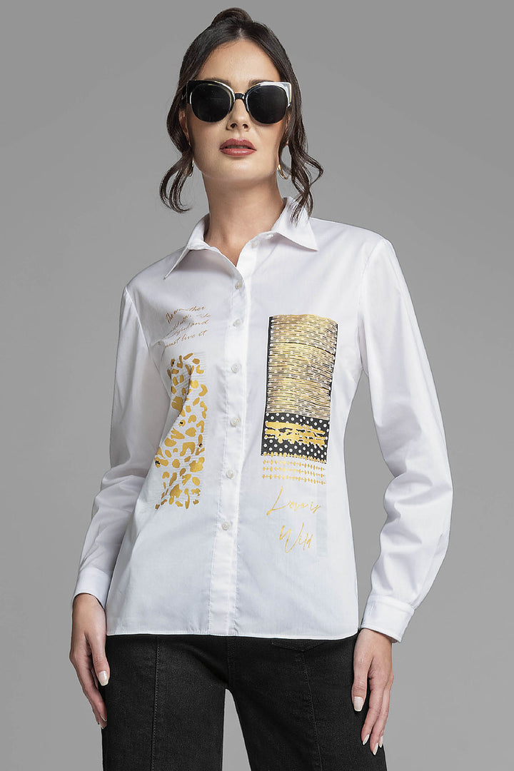 Blusa Camisera Con Estampado Al Frente