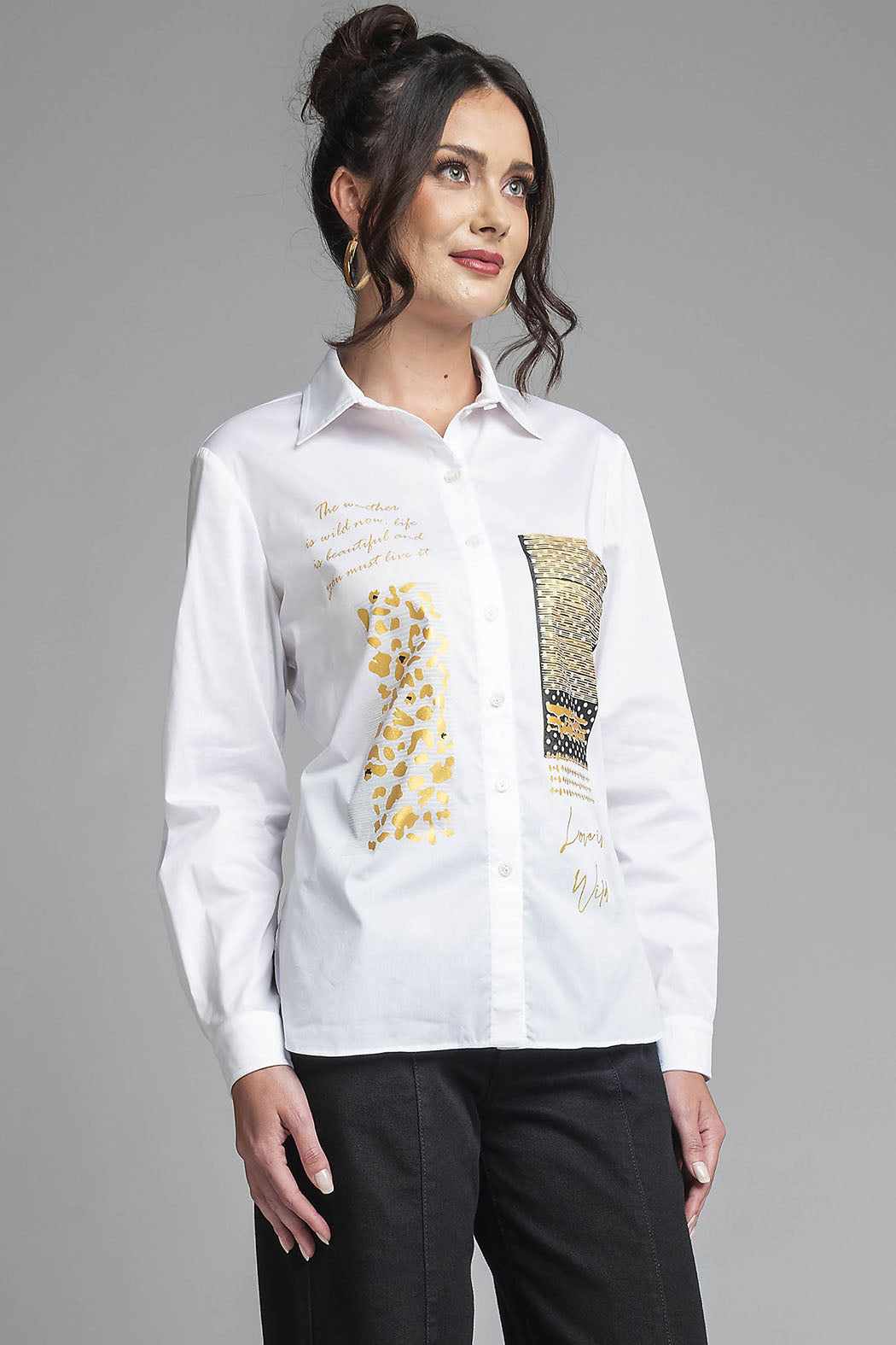 Blusa Camisera Con Estampado Al Frente