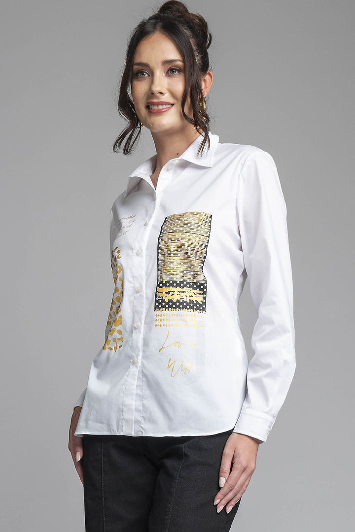Blusa Camisera Con Estampado Al Frente