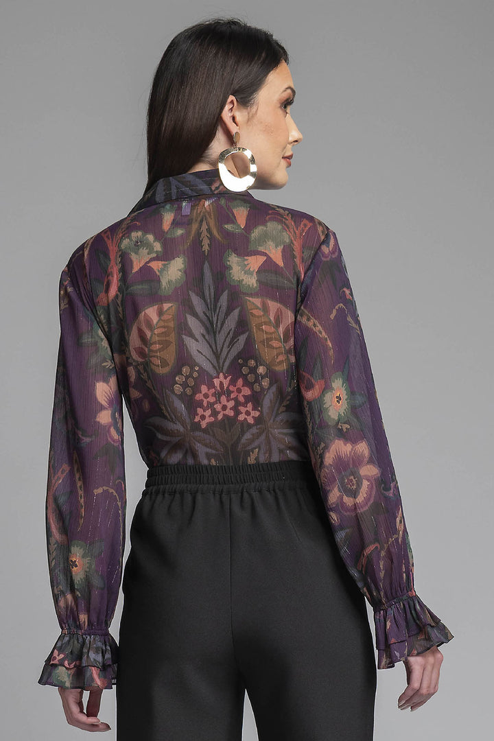 Blusa Camisera Estampada De Manga Larga
