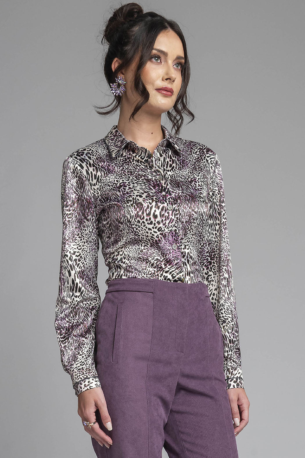 Blusa De Satin Con Estampado De Animal Print