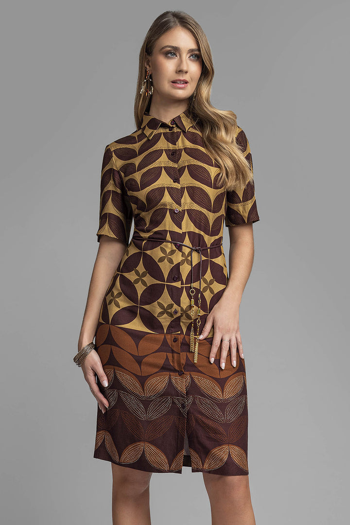 Vestido Camisero Estampado Con Cinturon