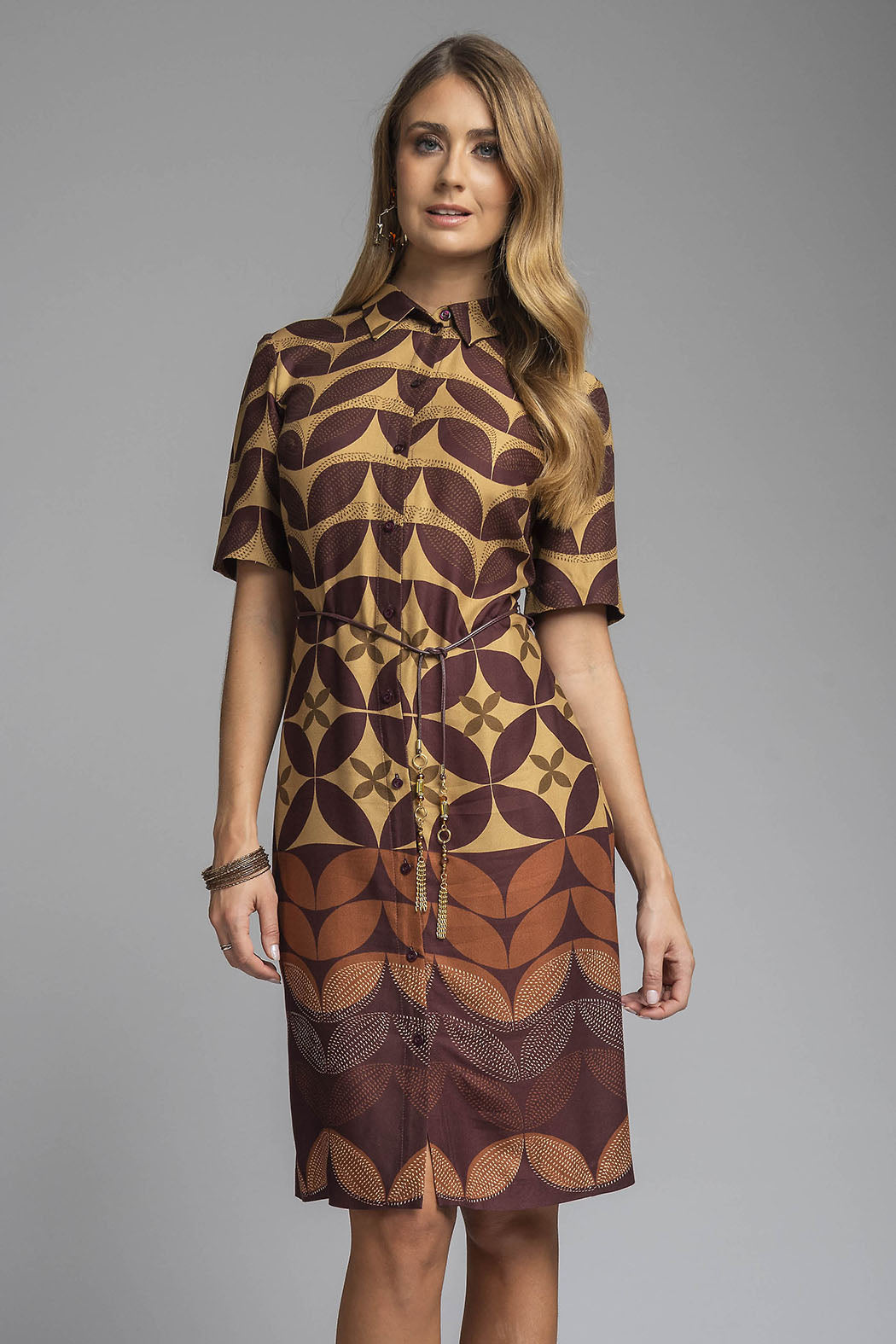 Vestido Camisero Estampado Con Cinturon