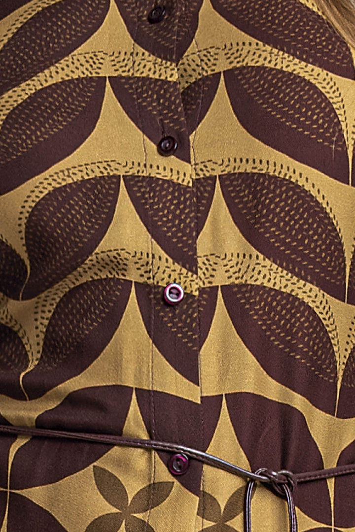 Vestido Camisero Estampado Con Cinturon