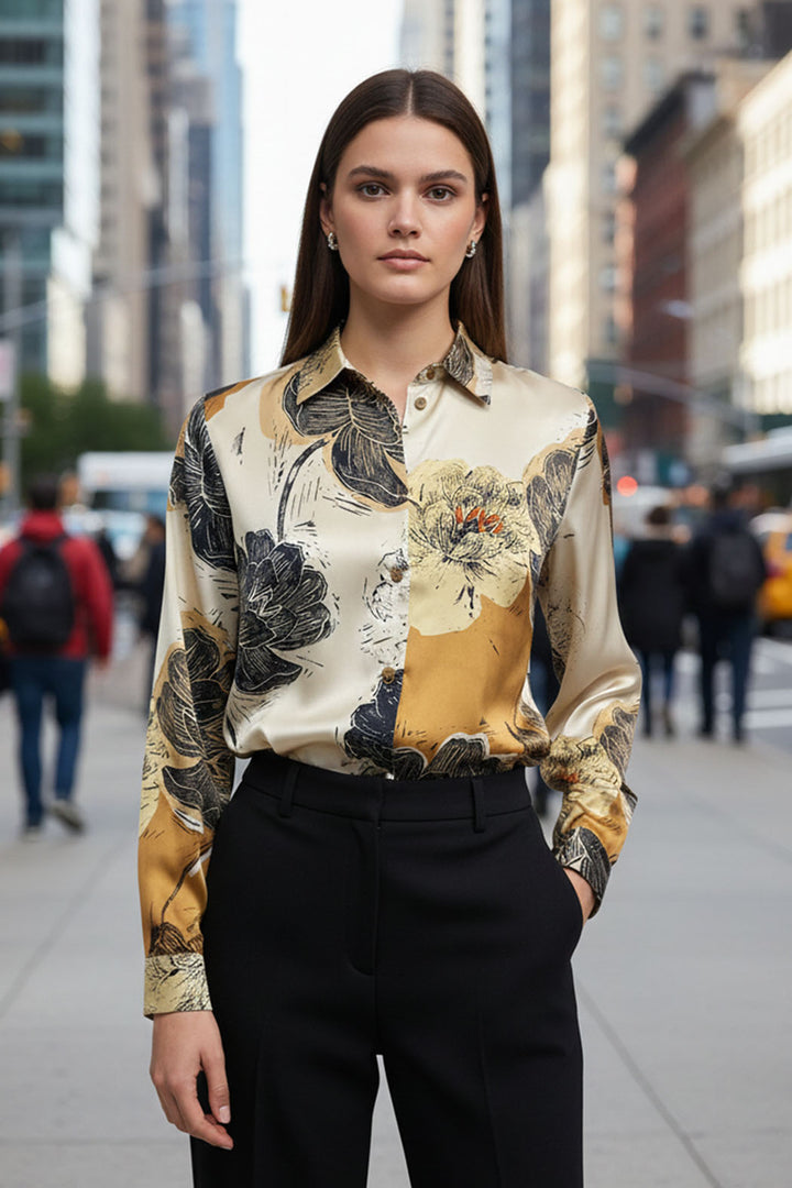 Blusa De Satin Con Estampado De Flores