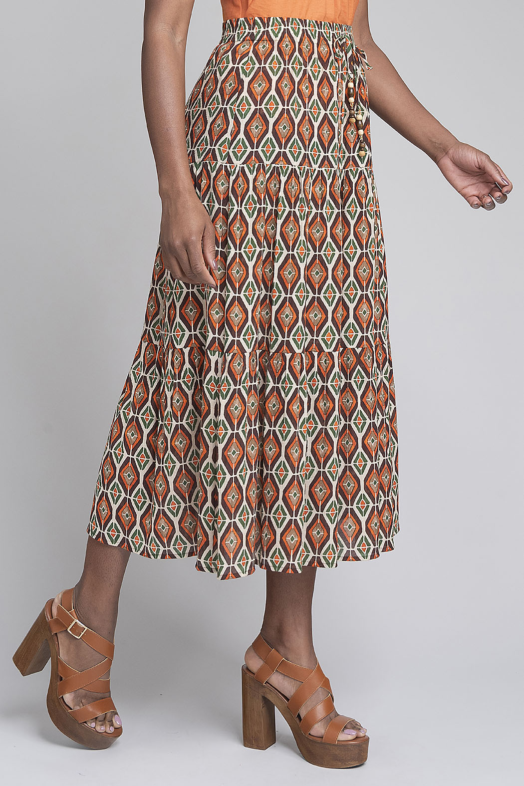 Falda Larga Campirana Con Estampado