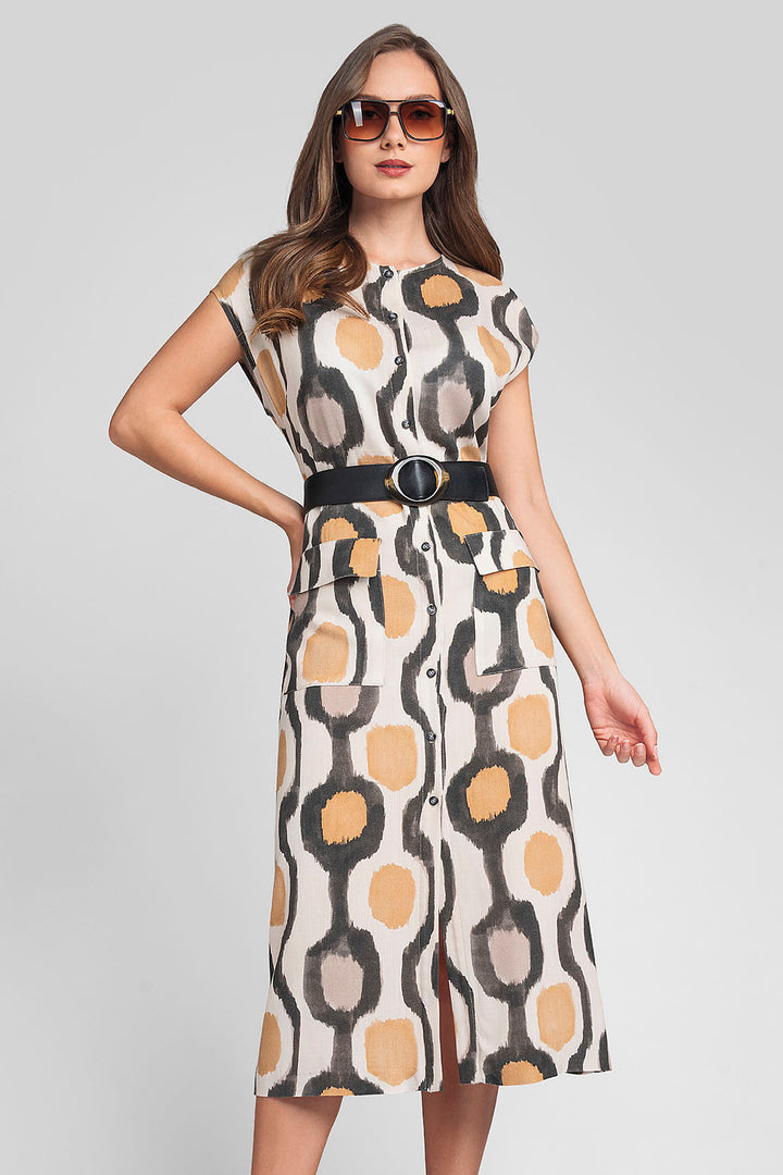 Vestido Estampado Con Cinturon