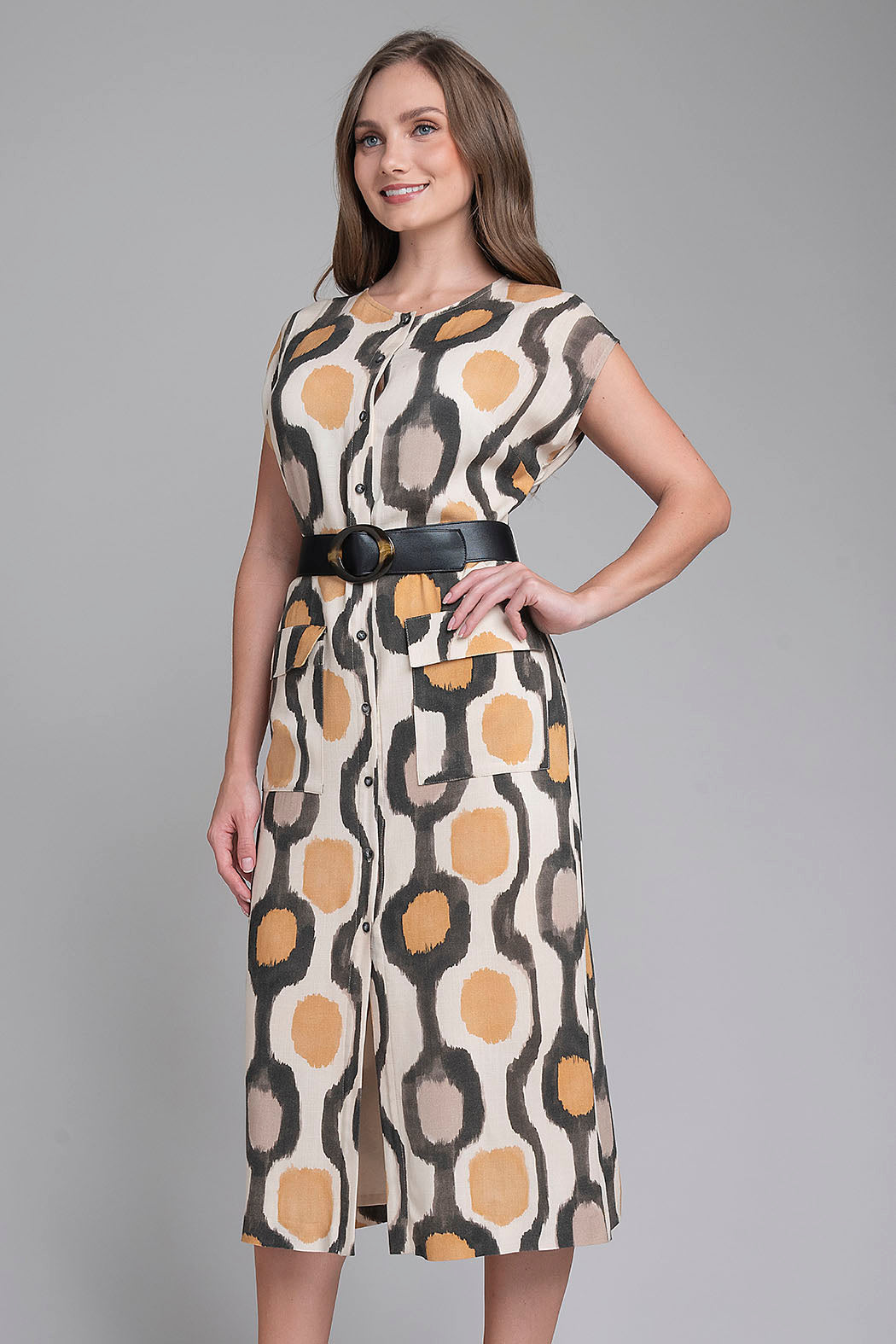 Vestido Estampado Con Cinturon