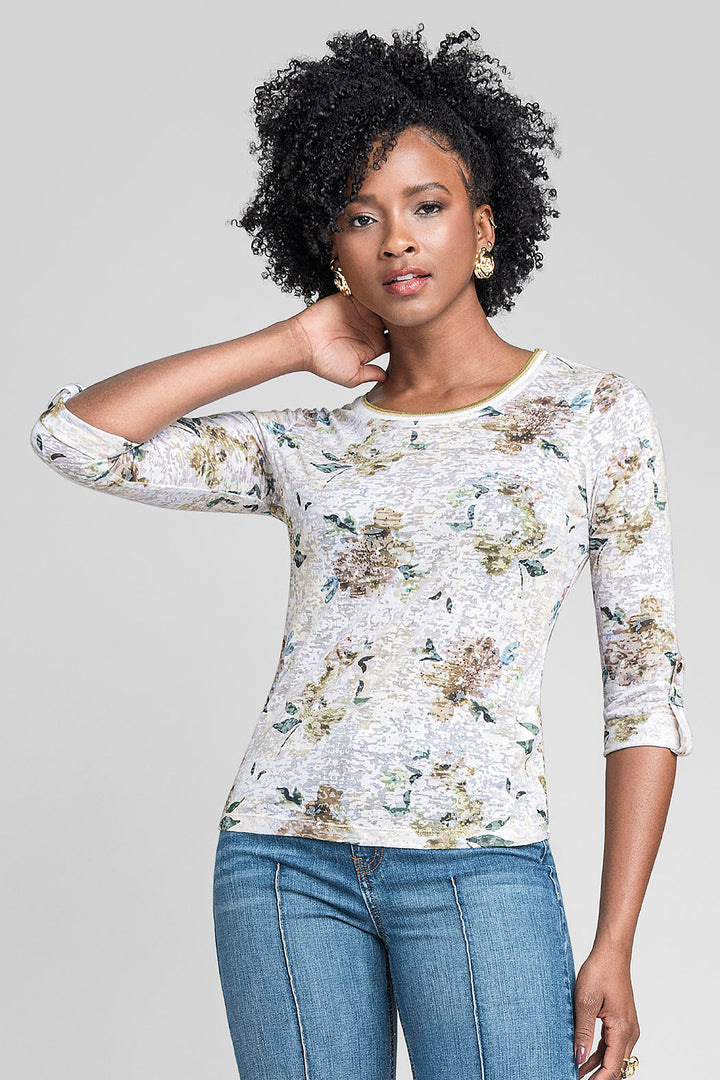 Blusa Estampada Con Cuello Redondo