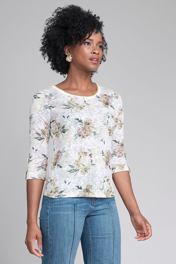 Blusa Estampada Con Cuello Redondo