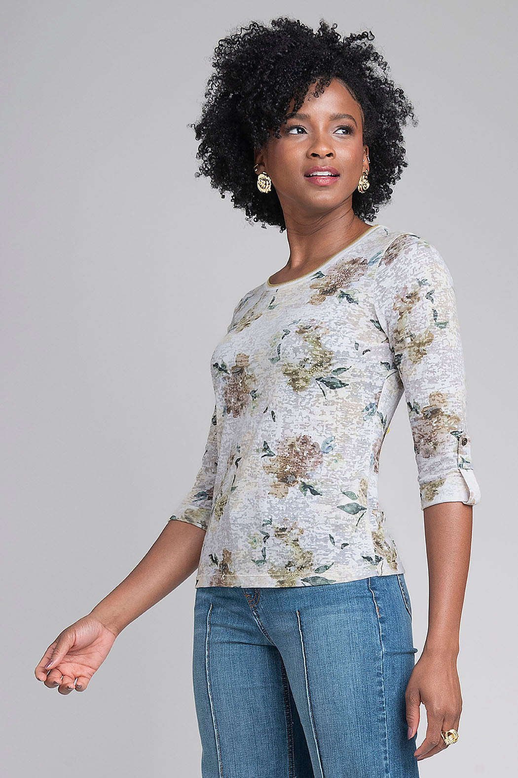 Blusa Estampada Con Cuello Redondo
