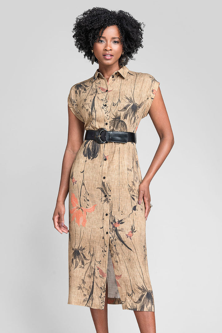 Vestido Largo Estampado Con Cinturon